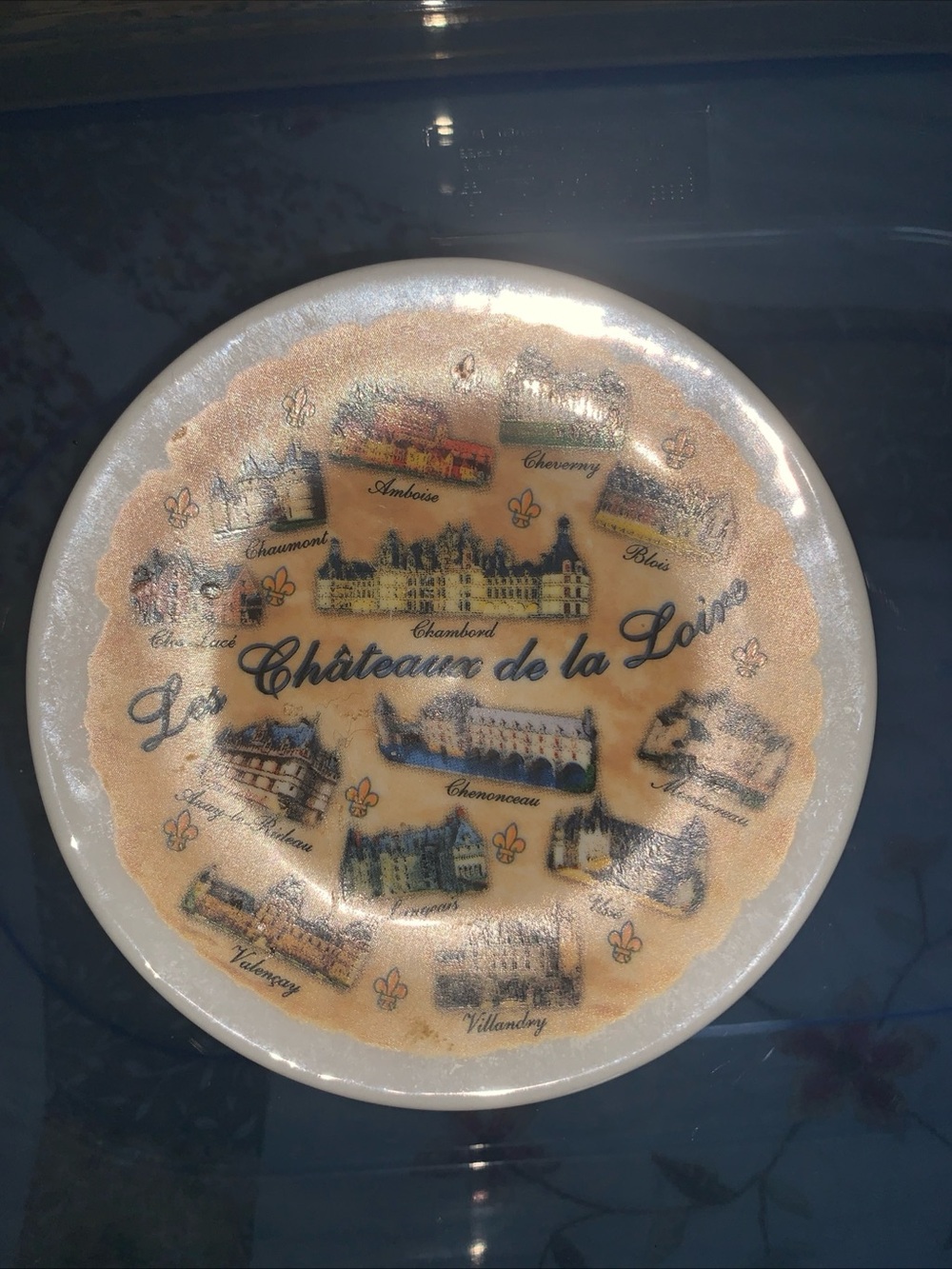 Châteaux de la Loire Decorative Wall Plate in Cream and Blue